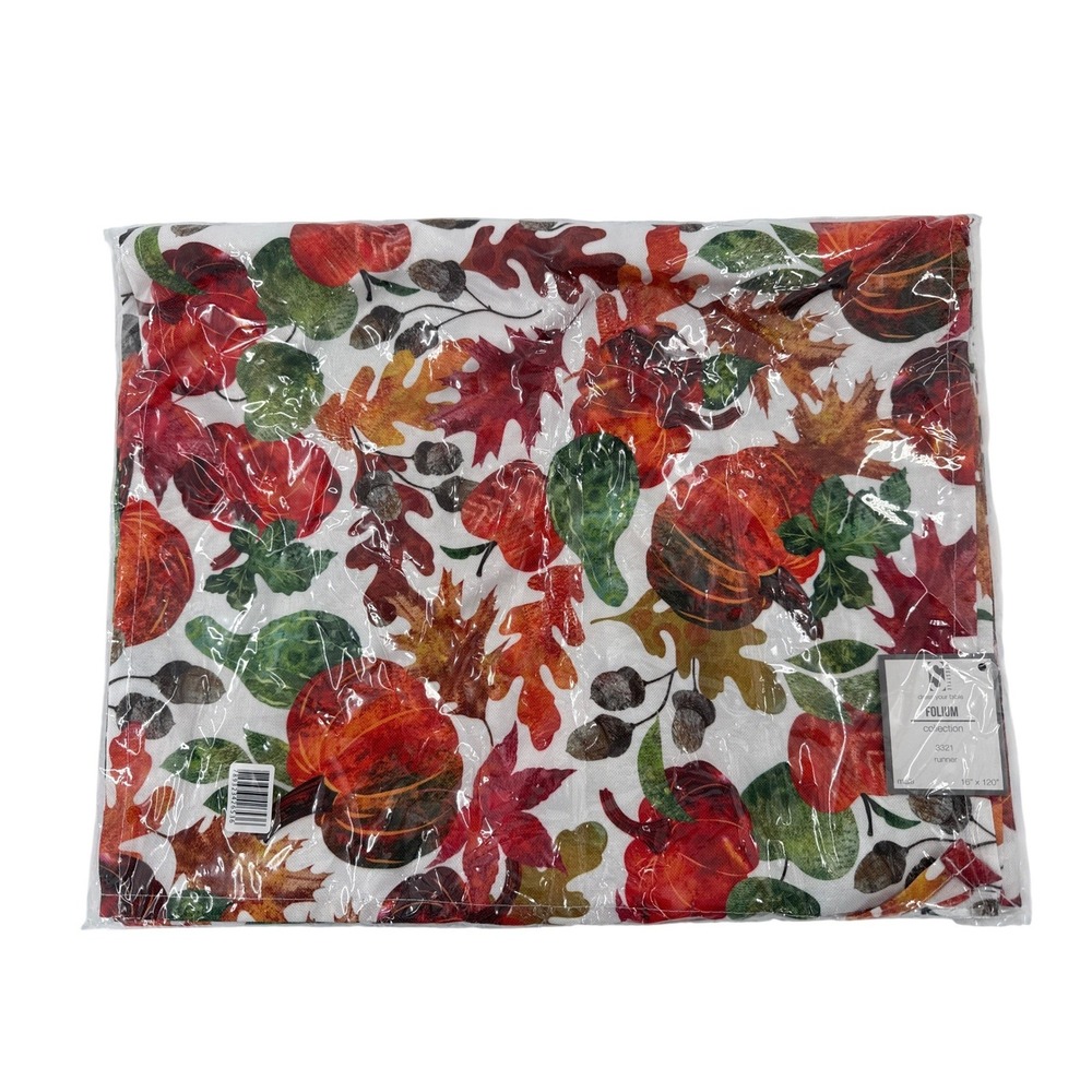 Lifestyle Folium‎ Table Runner Multi Pumpkin Harvest 16x120 Fall Leaves New